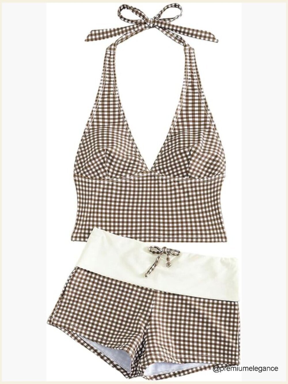 2 Piece Gingham Plaid Bikini Set Halter Cheeky Triangle Bathing Suit S